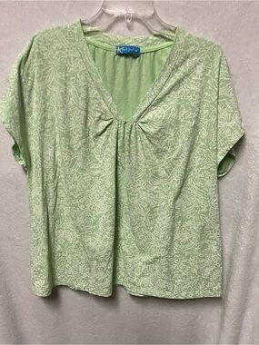 fresh produce Mint Green abstract print V-Neck Short Sleeve Top, 3X